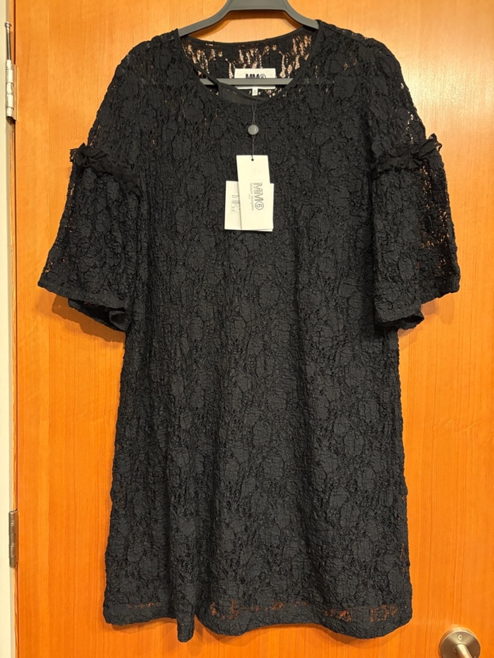 Maison Martin Margiela Black Lace Shift Dress with Statement Sleeves - Picture 2 of 5